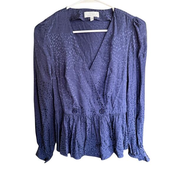& other stories Navy Blue jacquard animal print satin Wrap Peplum blouse Sz 4 - Picture 10 of 13